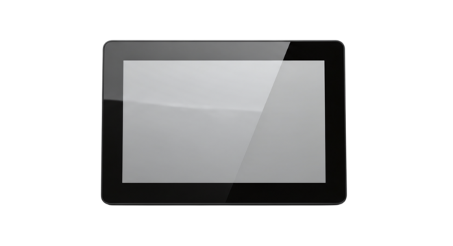 Modern black tablet computer with a blank screen isolated on transparent background, offering a sleek and versatile device for various digital applications