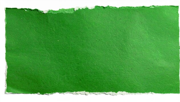 Torn green paper strip with rough edges on white background, textured natural recycled paper, copy space for text or design element