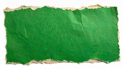 Torn green paper texture on white background, ripped cardboard edge, grunge blank space for text or design, abstract rough surface banner