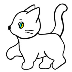 可愛い目がキラキラした歩いている白猫＿全身	