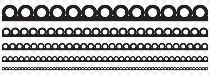 Scalloped edge seamless set. borders and dividers. Simple scalloped border. Repeat cute vintage frill ornament. Texture ribbons. stripe, tape collection isolated on Transparent background. EPS 10.