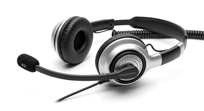 Modern communication headset with microphone for customer service and call center support, isolated on a white background