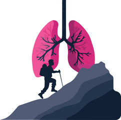 Lung Health Awareness Hiker – Flat Vector Illustration
