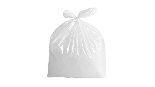 White fine plastic bag showing lightweight packaging material with smooth texture and disposable carry detail isolated on white background