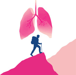 Lung Health Awareness Hiker – Flat Vector Illustration