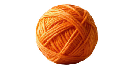 Orange yarn ball showing soft knitting thread with cozy wool texture and handmade crafting material detail isolated on white background