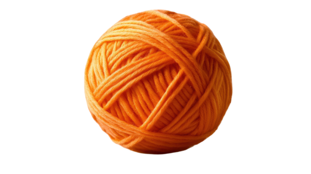 Orange yarn ball showing soft knitting thread with cozy wool texture and handmade crafting material detail isolated on white background