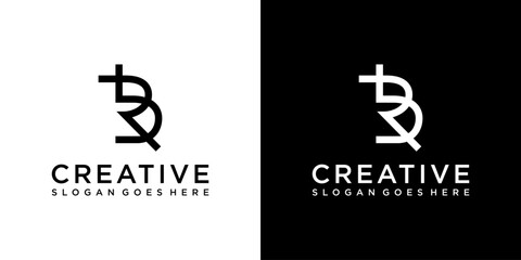 BR or RB initial letter logo design concept on black and white background.