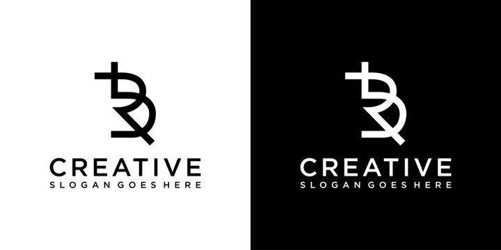BR or RB initial letter logo design concept on black and white background.