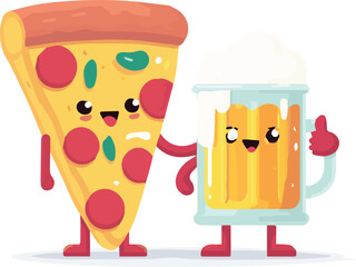 Pizza & Beer Cheers – Flat Vector Art