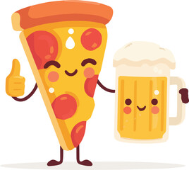 Pizza & Beer Cheers – Flat Vector Art