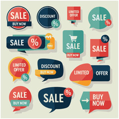 Modern Shopping Offers, New Arrival Labels, Limited Time Promotion Banners, and Sticker Collection for E-commerce & Retail Marketing