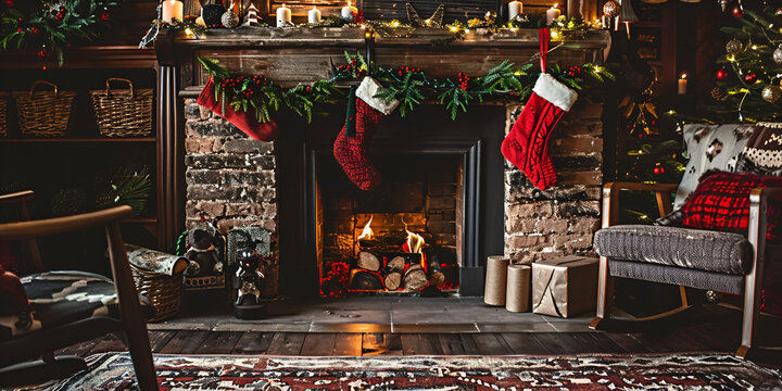 Cozy Christmas Fireplace with Stockings and Warm Vibes for Your Loving Partner