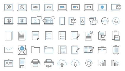 ビジネス　アイコン　ベクター　シンプル　複数　パソコン　スマホ　出張　プリンター　グラフ　社員証