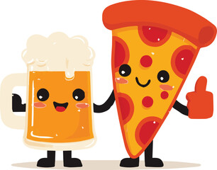 Pizza & Beer Cheers – Flat Vector Art