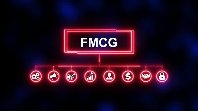 FMCG Fast-Moving Consumer Goods, Short-Term Products, and Their Pivotal Role in Business and Commerce Concepts. Animated icons of quality, management, standard, assurance, business, certification and 