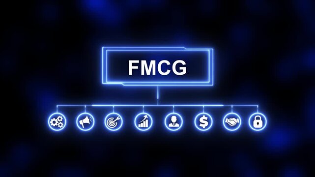 FMCG Fast-Moving Consumer Goods, Short-Term Products, and Their Pivotal Role in Business and Commerce Concepts. Animated icons of quality, management, standard, assurance, business, certification and 