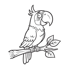 Fototapeta premium Funny parrot on a branch coloring page