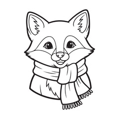 Little fox wearing scarf coloring page
