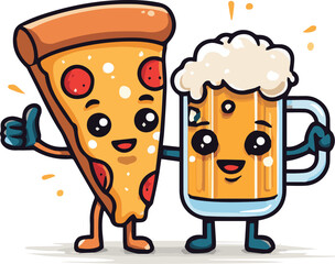 Pizza & Beer Cheers – Flat Vector Art