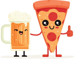Pizza & Beer Cheers – Flat Vector Art