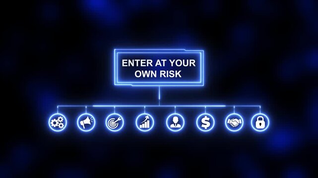 Enter at Your Own Risk, Hologram Futuristic Interface, Augmented Virtual Reality. Business technology virtual screen background. performance metrics, and business insights from large data sets.
