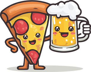 Pizza & Beer Cheers – Flat Vector Art