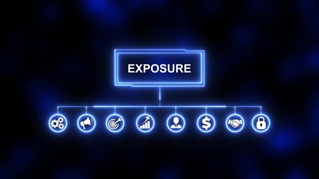 Exposure, Hologram Futuristic Interface, Augmented Virtual Reality. Business technology virtual screen background. performance metrics, and business insights from large data sets.