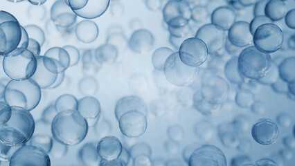 abstract transparent bubble moisturizer and hyaluronic acid on a 3d illustration blue cosmetic background