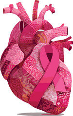 Pink Heart Awareness Ribbon – Flat Vector Cardiology Symbol