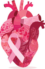 Pink Heart Awareness Ribbon – Flat Vector Cardiology Symbol