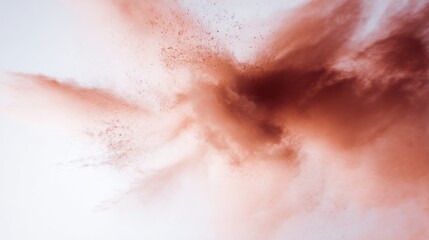 Fototapeta premium dispersion. Dynamic explosion of brown powder on white background, creating an artistic dispersion effect. menu design. 