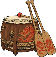Dragon Boat Drum and Paddle