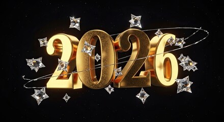Elegant Gold 2026 Numbers Surrounded by Diamonds and Sparkles