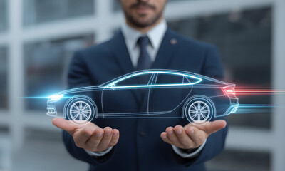 Modern executive unveils futuristic car design with advanced technology vision