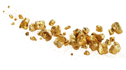 Miner's hands display gold nuggets, symbolizing wealth and the rewards of hard work. Shallow depth of field, Illustrative Generative AI.