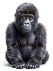 Obraz premium Adorable baby mountain gorilla sitting isolated on clean studio background