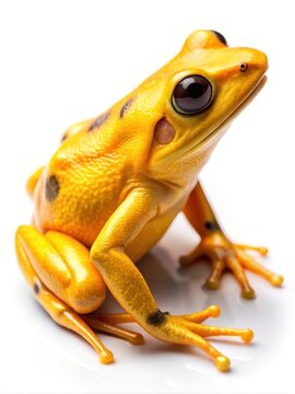 Adorable tiny panamanian golden frog with striking black spots