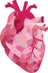 Pink Heart Awareness Ribbon – Flat Vector Cardiology Symbol