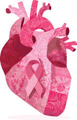 Pink Heart Awareness Ribbon – Flat Vector Cardiology Symbol