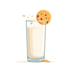 llustration of a Glass of Milk with Cookie in Minimalist Style