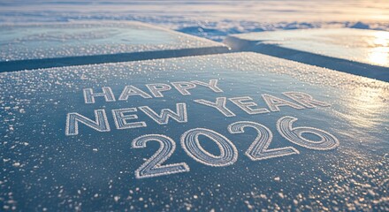 Happy New Year 2026 Greeting on Ice Surface