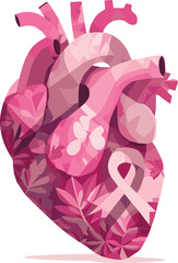 Pink Heart Awareness Ribbon – Flat Vector Cardiology Symbol