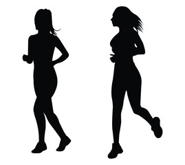 Silhouettes of women and dancers in black vector style