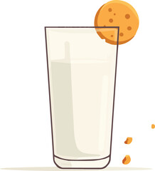 llustration of a Glass of Milk with Cookie in Minimalist Style