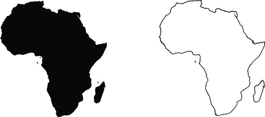 Africa Map Silhouettes – Solid and Contour Outlines with Geographic Marker