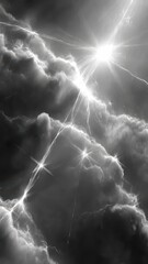 Ethereal Beams of White Light Breaking Through Silver Fog