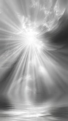 Ethereal Rays of Light Breaking Through Silver Fog in Dreamlike Scene