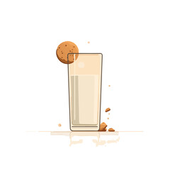 llustration of a Glass of Milk with Cookie in Minimalist Style