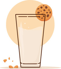 llustration of a Glass of Milk with Cookie in Minimalist Style